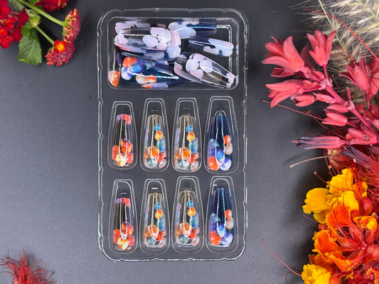 Clear and Floral Press On Nails Medium Length
